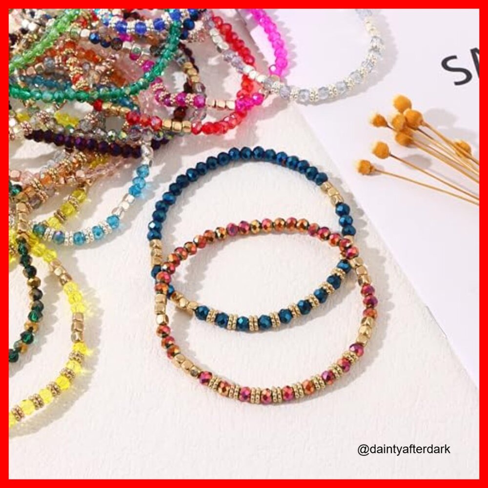 Glass Beaded Stretch Bracelet Set Stackable Cryst… - image 4